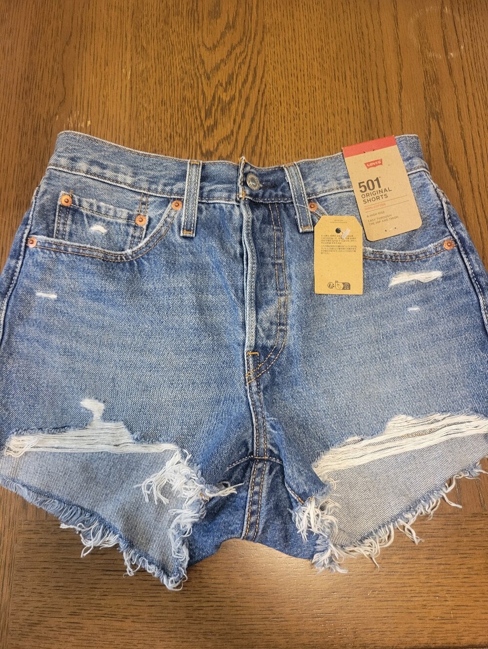 Levi's 501 High-Rise Distressed Denim Shorts - Blue